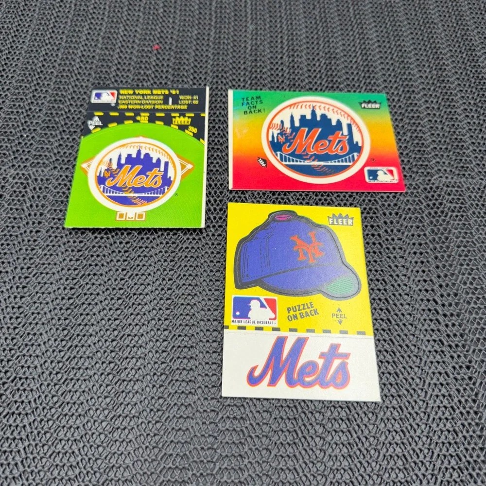 Vintage 1982 1983 Fleer New York Mets Sticker Card Lot 3 MLB Baseball Logo Cap